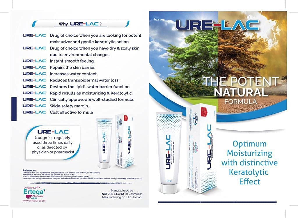Ure-Lac Cream 100g with Urea and Lactic Acid, Intensive Moisturising Cream for Very Dry Rough and Cracked Skin, Softens Hands Feet Elbows and Heels, Large 100g Tube for Daily Use