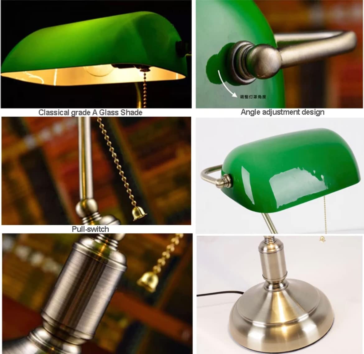 BEL AIR HOME - Lampada da Tavolo Bancario Vintage | Luce Scrivania Elegante per Bambino e Ufficio | Lampade da Comodino Orientabili, Metallo (VERDE)