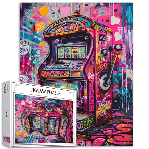 Tucocoo 1000 Piece Jigsaw Puzzles for Adults Graffiti Game Slot Machine Painting Puzzle Retro Street Art 1000 Pieces Puzzles for Challenging Family Activity Game Colorful DIY Puzzle Wall Decor Gifts