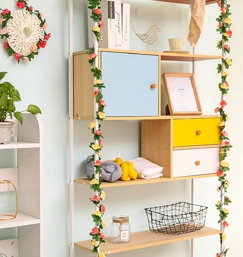 Miniatura 10 de WEISPARK Flores falsas  4 plantas artificiales de vid de rosas colgantes de hiedra rosa para el hogar, hotel, oficina, boda, fiesta, jardín,