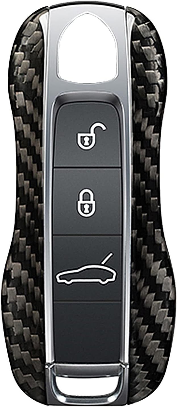 M.JVisun Genuine Carbon Fiber Key Fob Cover For Porsche 911 Carrera 918 Cayenne Coupe For Macan For Panamera Taycan Smart Car Remote Key Fob Replacement Case For Men Women - A Style - Black