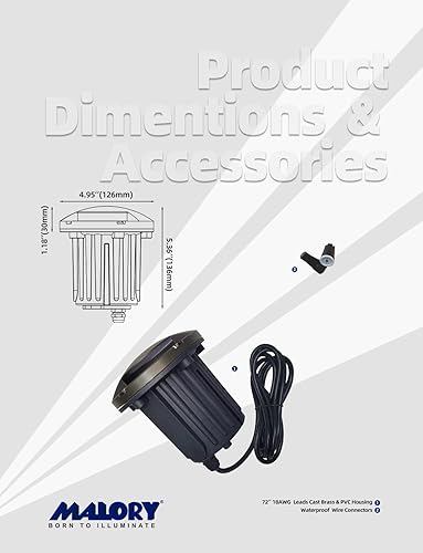 Vista 13 de MALORY Luces de paisaje de bajo voltaje, (4.6 pulgadas de alto), cubierta superior de latón de 12 V para exteriores, luces LED para paisaje, camino