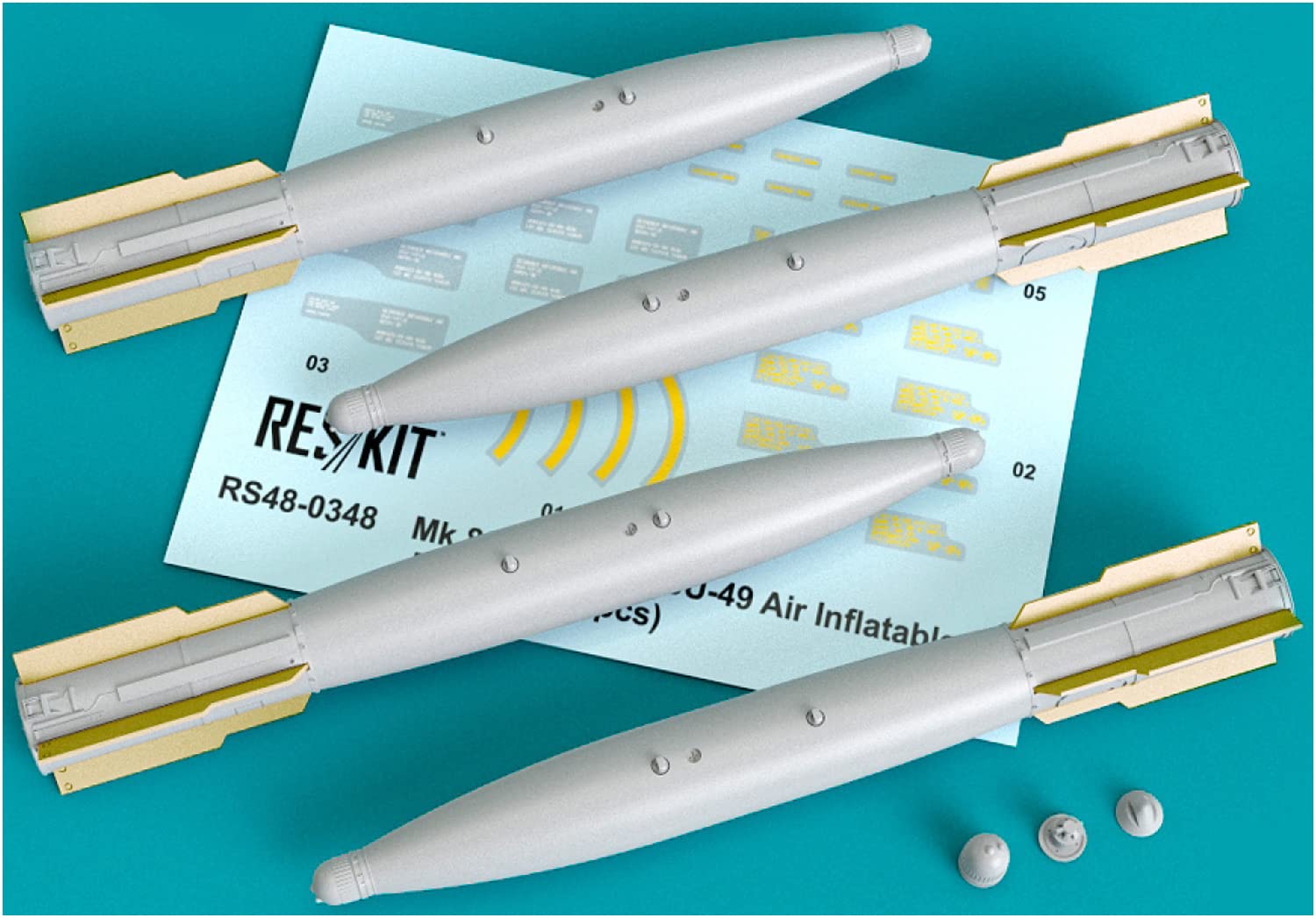 ReskitRS48-0348 - 1/48 Mk.82 Bombs with BSU-49 Air Inflatable Retard fins (4pcs)