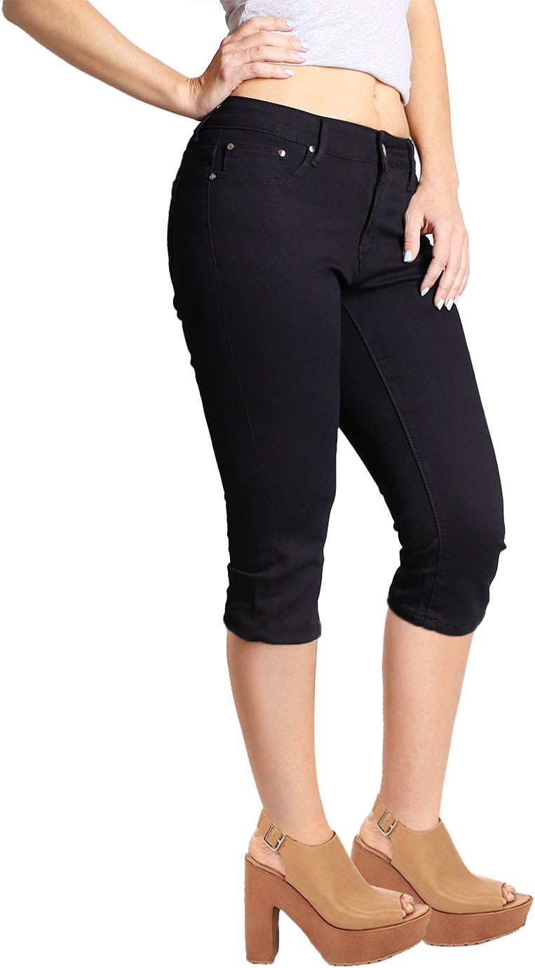 2LUV Women's Stretchy 5 Pocket Skinny Black Capri Jeans Black 9 - Image 3
