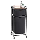 LUCKUP Laundry Hamper with Shelf, Laundry Sorter 2 Section with Removable Bags, Laundry Basket Cart with Table Wheels Laundry Room Storage and Organization, Dirty Clothes Hamper for Small Space