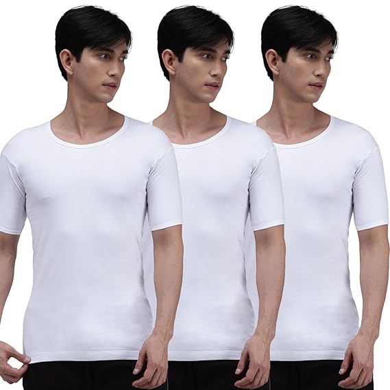Amul Comfy Men Cotton Solid White Half Sleeve Vest Pack 3