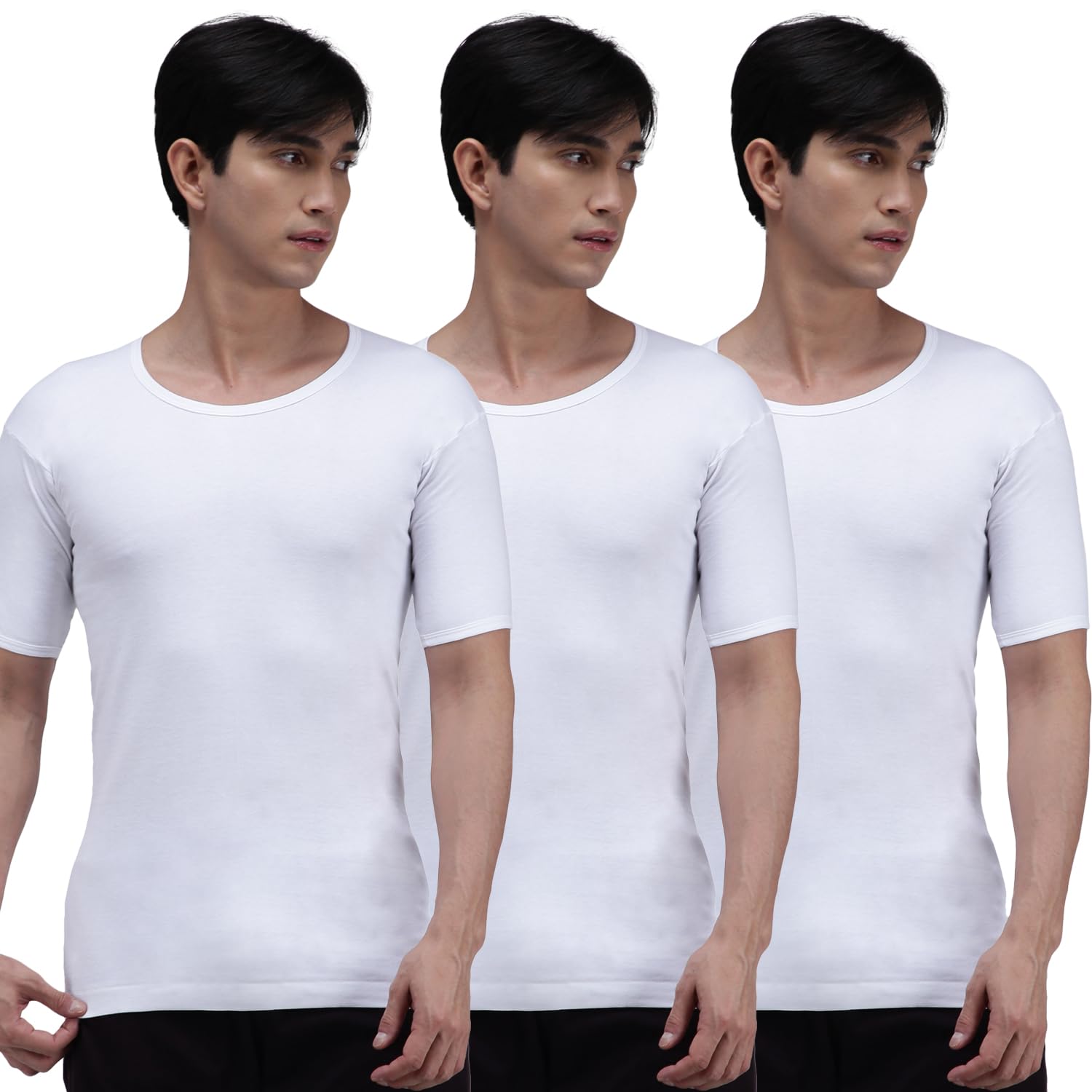 amul comfy Men Cotton Solid White Half Sleeve Vest Pack 3-picture-38