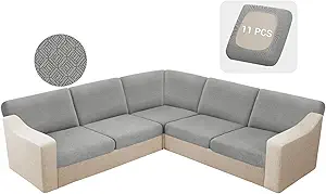 HDCAXKJ Grey 33.5" x 31" x 13.5" Modern L-Shaped Sectional Sofa Cushion Covers (5 Seater, 11 Pieces, Waterproof, Jacquard Fabric)