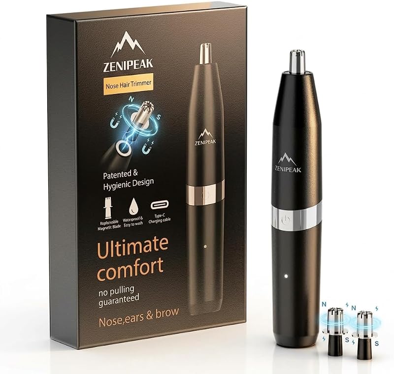 Aparador de pelos do nariz e orelhas ZENIPEAK RN01, recarregável via USB-C, 3 cabeças magnéticas, IPX7