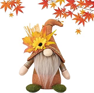Autumn Gonk Decorations, Fall Gnomes Plush Gonk with Sunflower and Maple Leaf, Halloween Gnome Doll, Handmade Fall Harvest Gnomes, Cute Christmas Gonks for Home, Office or Gift Display (Long Beard-A)