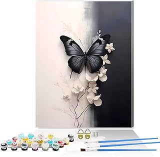 Butterfly Paint by Numbers Kit for Adults Framed Canvas,Painting by Numbers Kits with Frame on Canva for Beginner,DIY Watercolor Oil Painting Frame for Birthday Gift Decor for Home Wall. (butterfly1)