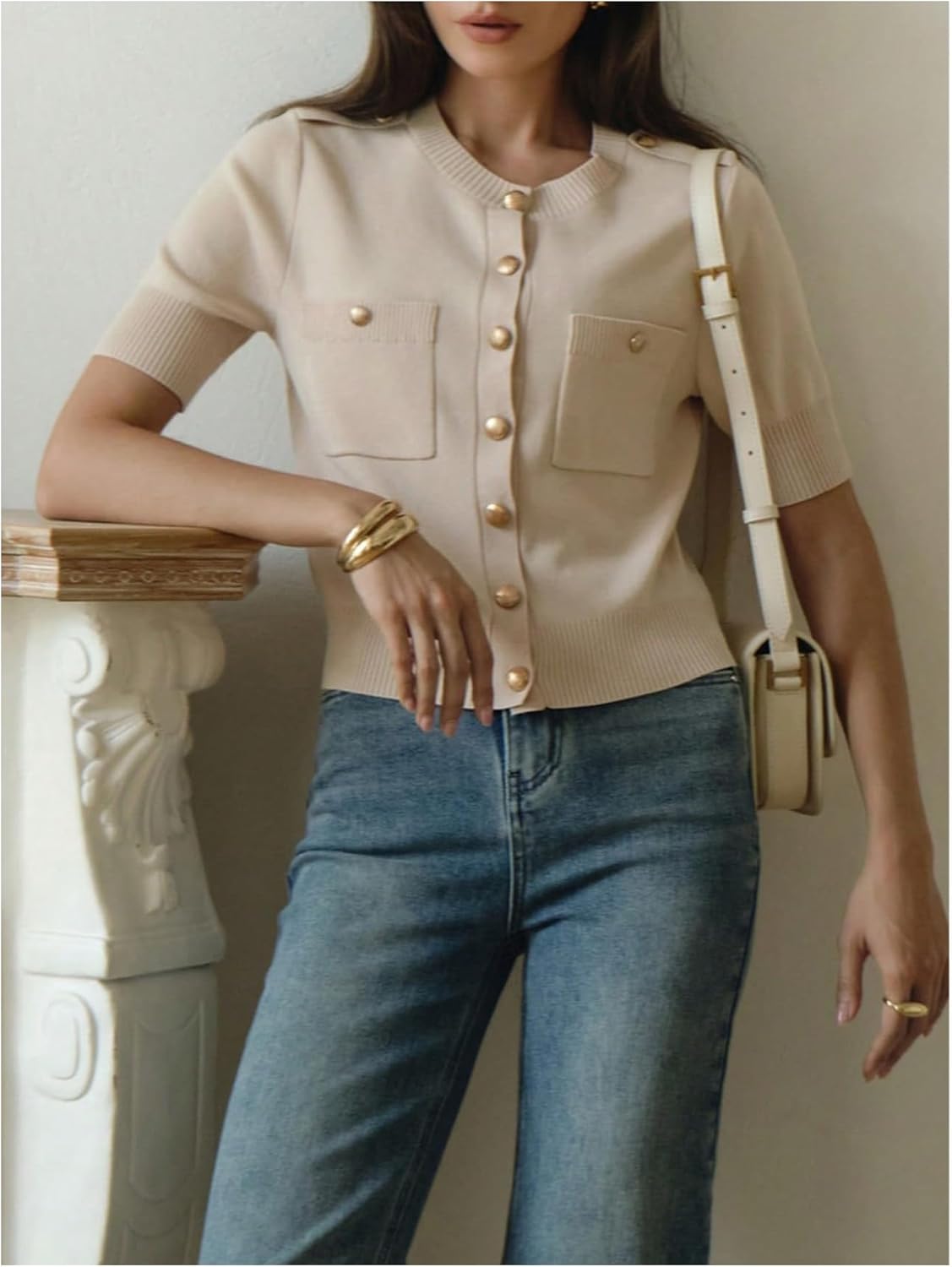 Verdusa Women's Old Money Button Down Blouse Summer Knitted Dressy Work Tops Business Casual Outfits