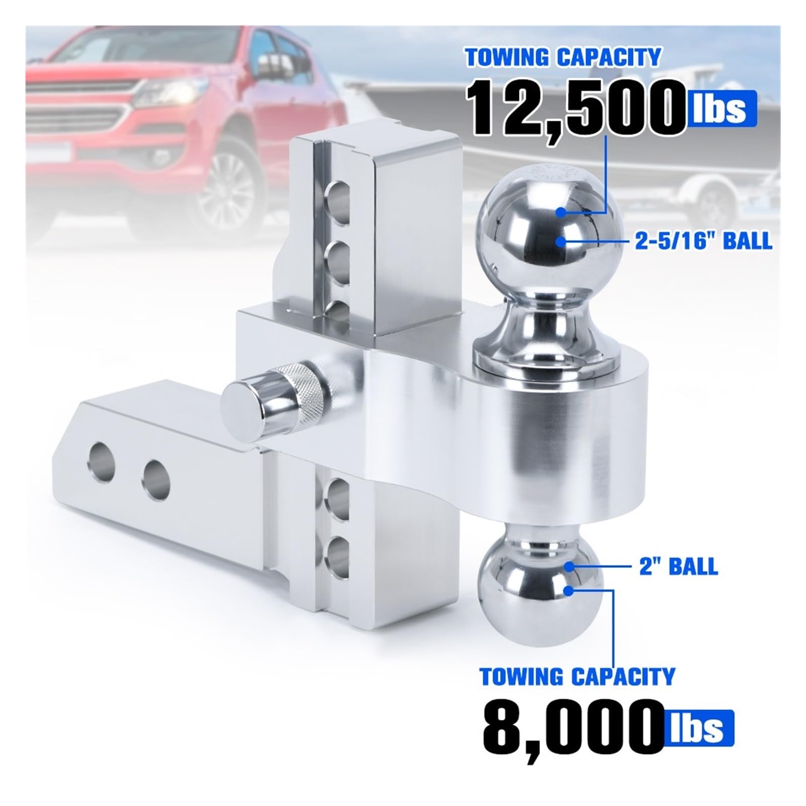Attache Remorque, Récepteur 2'' Attelage De Remorquage Réglable en Hauteur/Hauteur De 6'' À Double Boule avec Verrouillage 10 000 LB