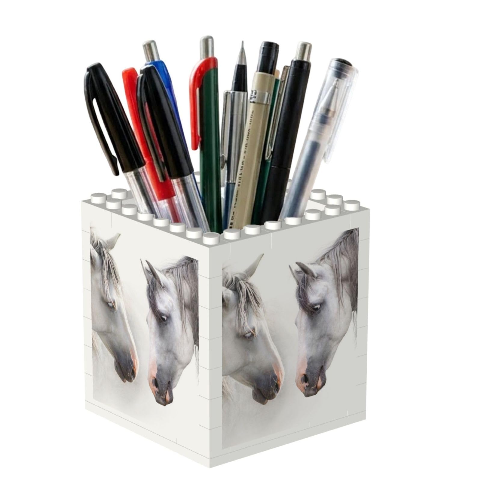 Poadnly White Horses, Pen Pot Pencil Holder for Office Home School, Compact Desk Organiser for Office Stationery