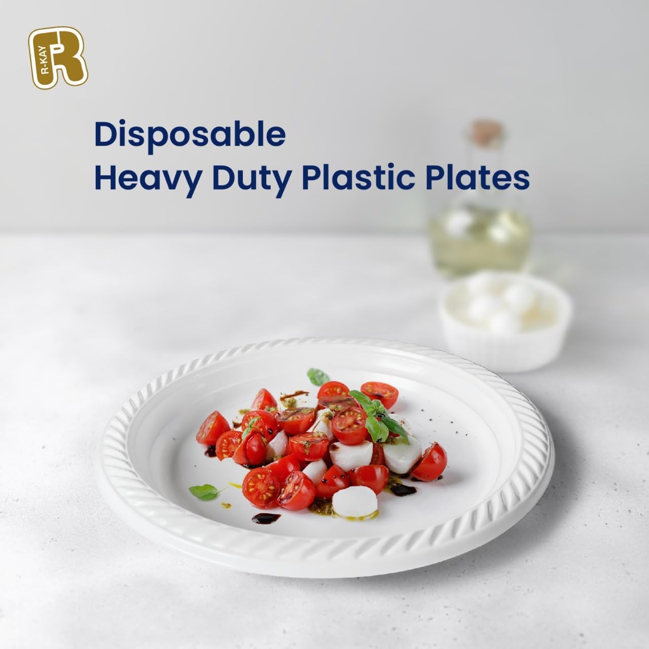R-kay 100 Pack 6 Inch White Plastic Plates Disposable - Heavy Duty White Disposable Plates - Microwavable Disposable Plastic Plates (6 Inch, 100, Count) - Image 3