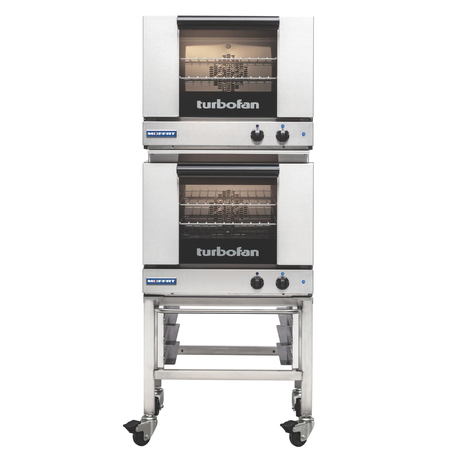 Moffat Turbofan Full Size Countertop Electric Convection Oven w/Stand, Double Stack w/Casters, Manual Control, 220-240v/50/60/1ph