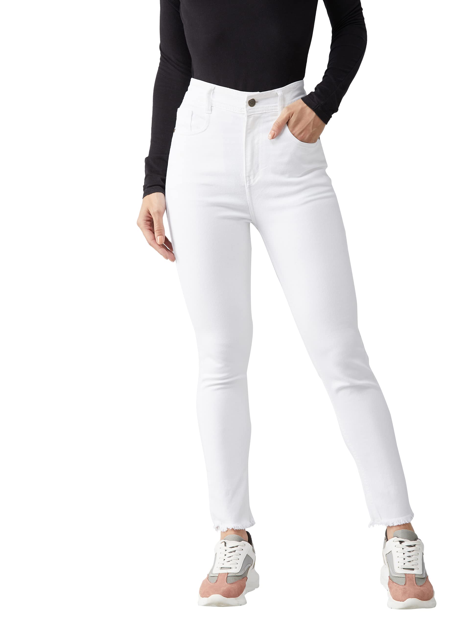 dolce crudo Women's Skinny High Rise Bleached Cropped Stretchable Denim Jeans-picture-38