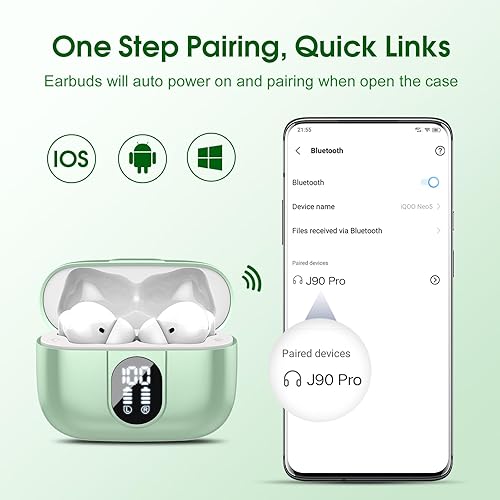 Vista 6 de Auriculares inalámbricos, auriculares Bluetooth 2025 5.3 HiFi estéreo, auriculares intraurales de 40 horas de reproducción, auriculares Bluetooth