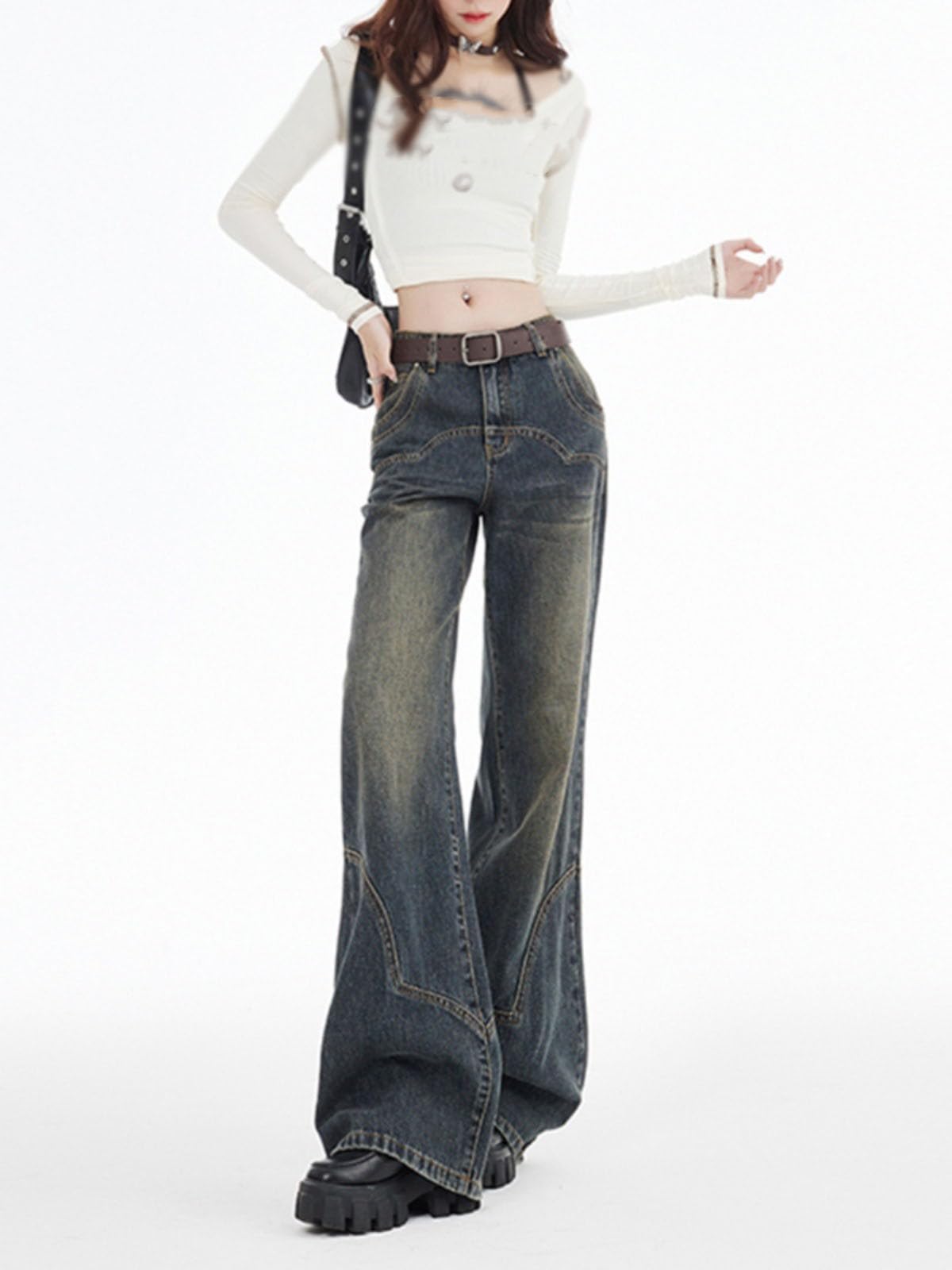 Pantaloni Donna Vintage a Zampa d'elefante Larga Casual Lunghi