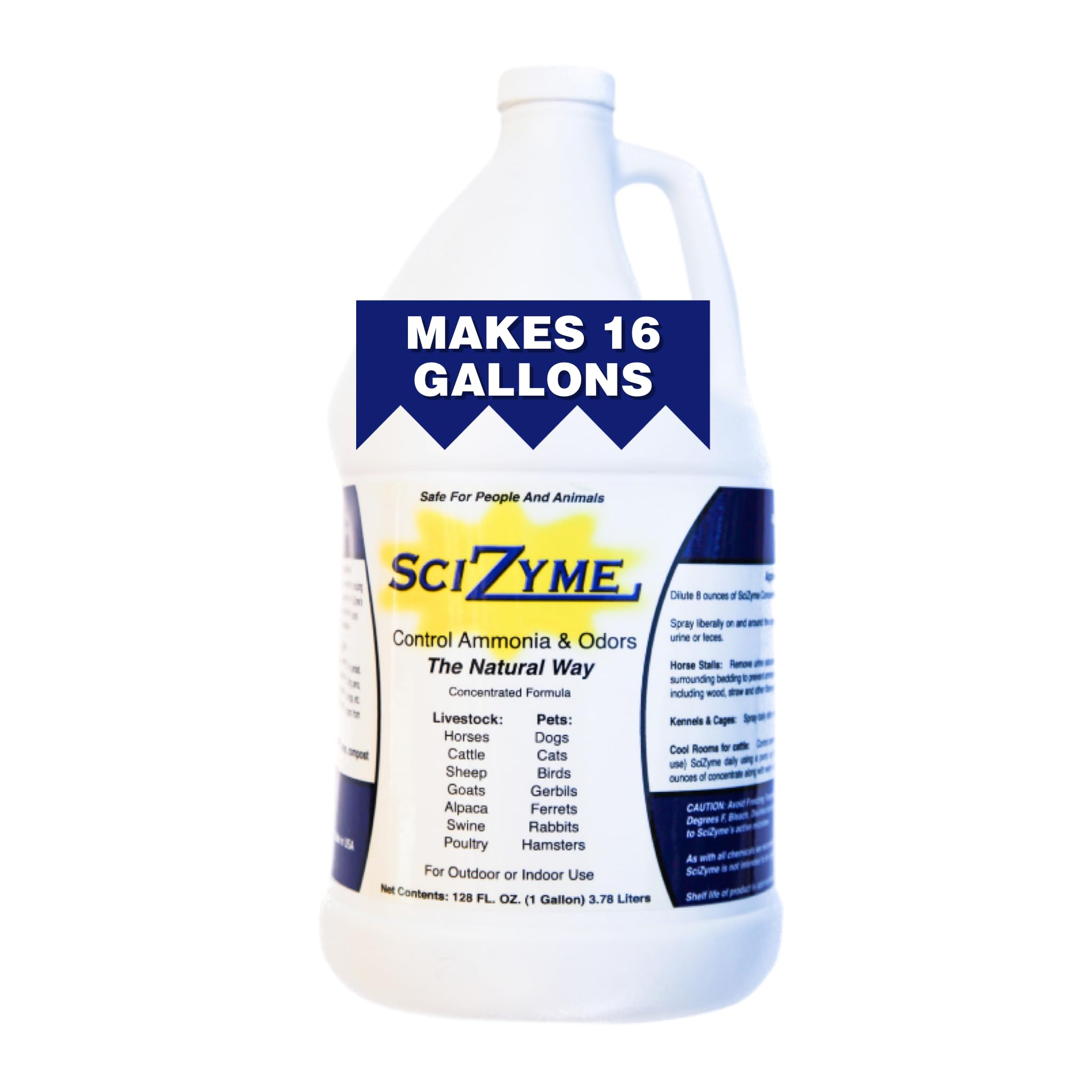 SciZyme - Enzyme Based Eliminator & Control Odors & Ammonia in Cooler Rooms, Barns, Trailers, Kennels, Etc. (Makes 16 Gallons)
