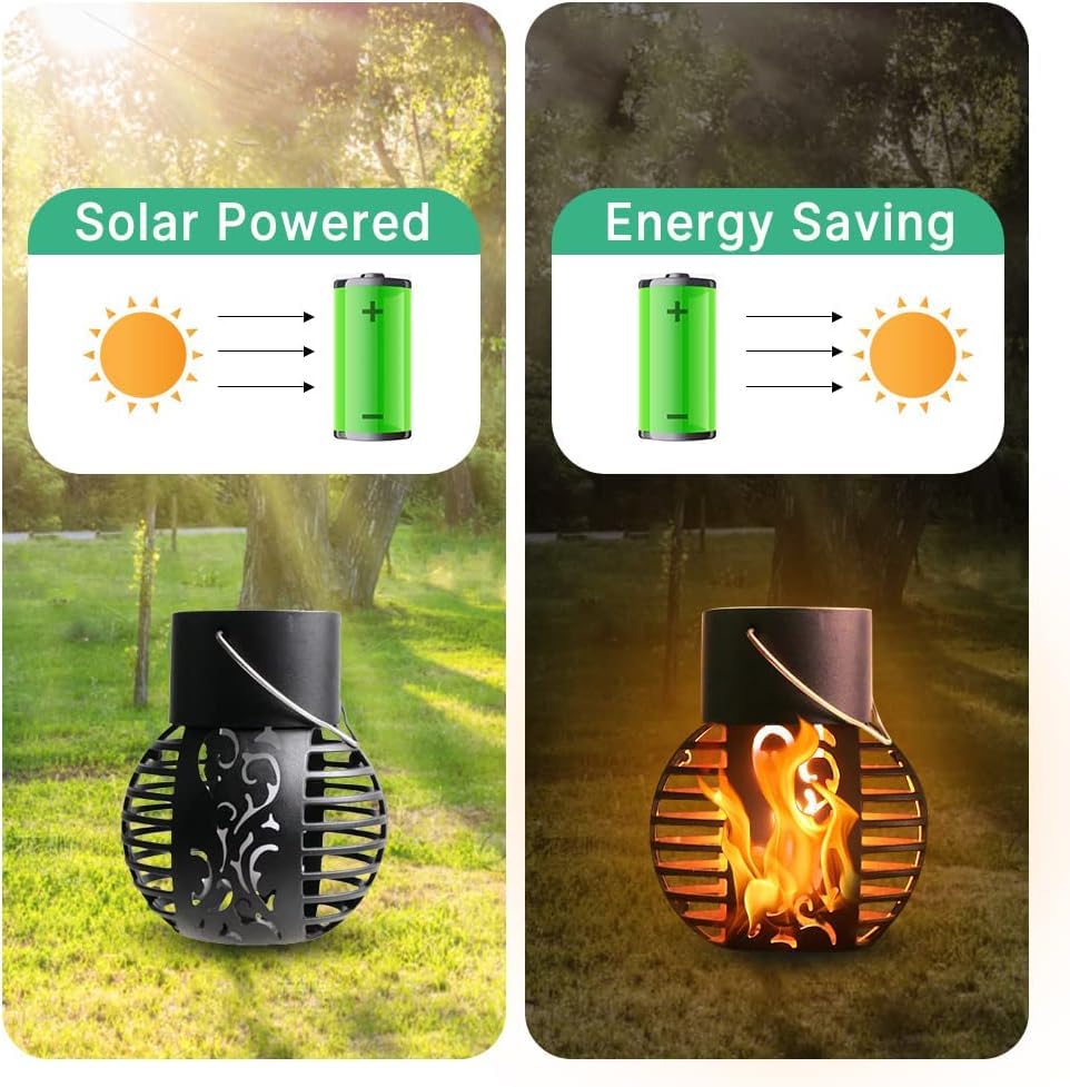 COZHYESS Solar Hängelampen 4er Set – Vintage Flammen-Effekt, IP65 Wasserdicht, Für Balkon, Garten, Terrasse – Aufladbar Mit