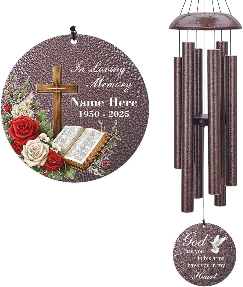 Memorial Wind Chime Personalized with Name & Date, in Loving Memory - Sympathy Gifts - Keepsake Loss of Beloved One (Produced in USA)