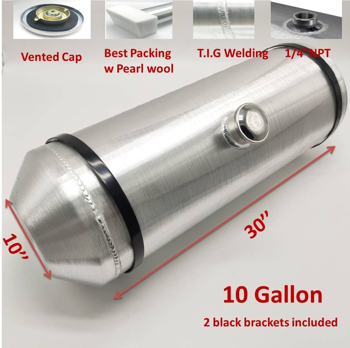 JSD AUTO PARTS 10 Gallons Gas Tank / Fuel Tank Aluminum Center Fill Spun 10 x30 1/4 NPT Outlet