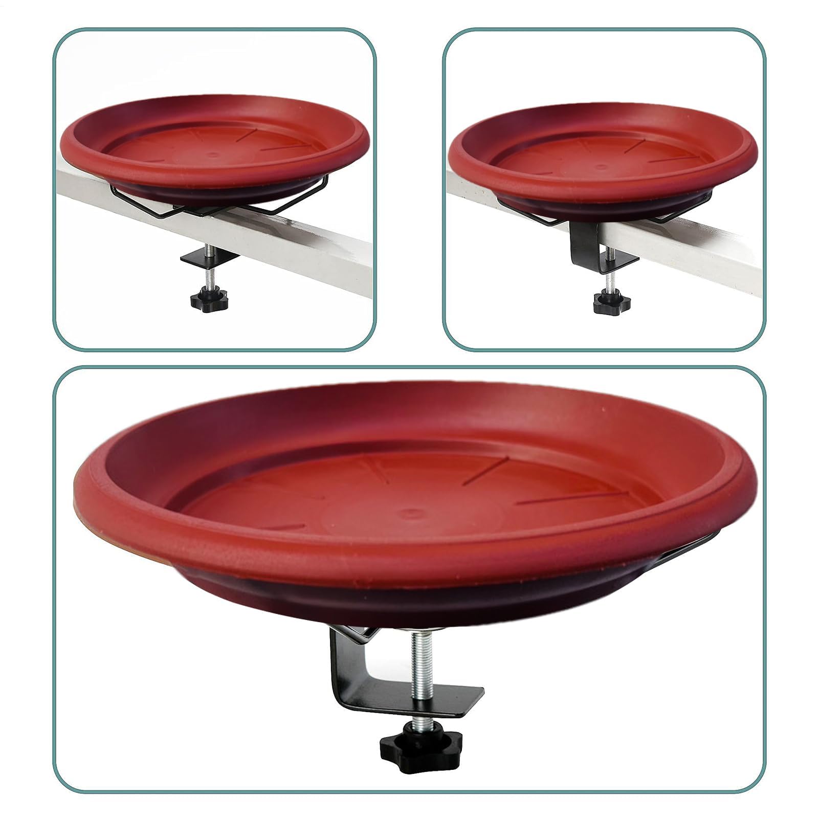 Baño para pájaros – Comedero desmontable ajustable de 26 cm para vallas y barandillas, ideal para jardines al aire libre, porches y patios traseros