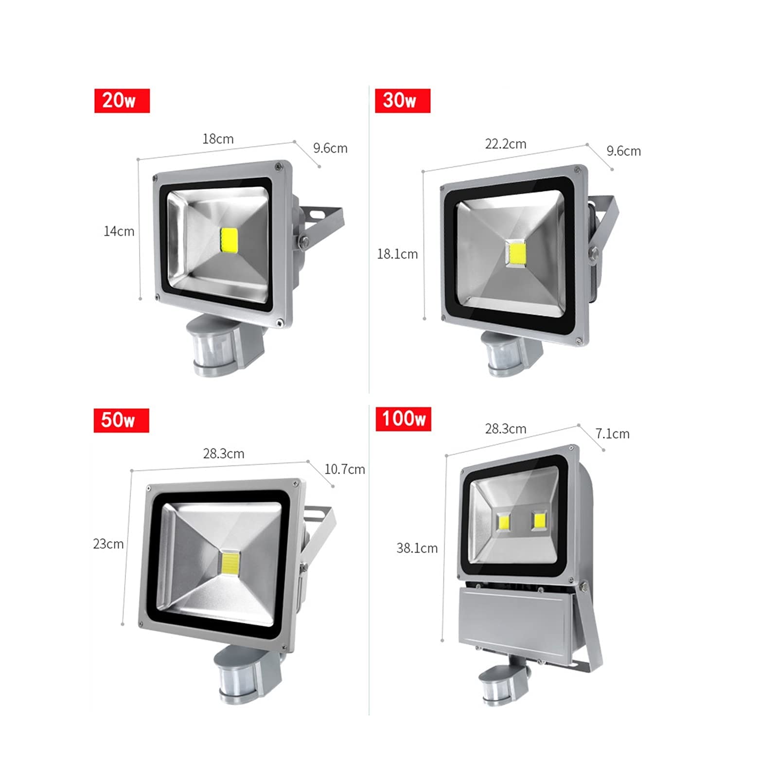 Lampy solarne zewnętrzne, Zabezpieczenie czujnika ruchu LED, super jasny IP66 3200 K do garażu, ogrodu i drzwi(20W)