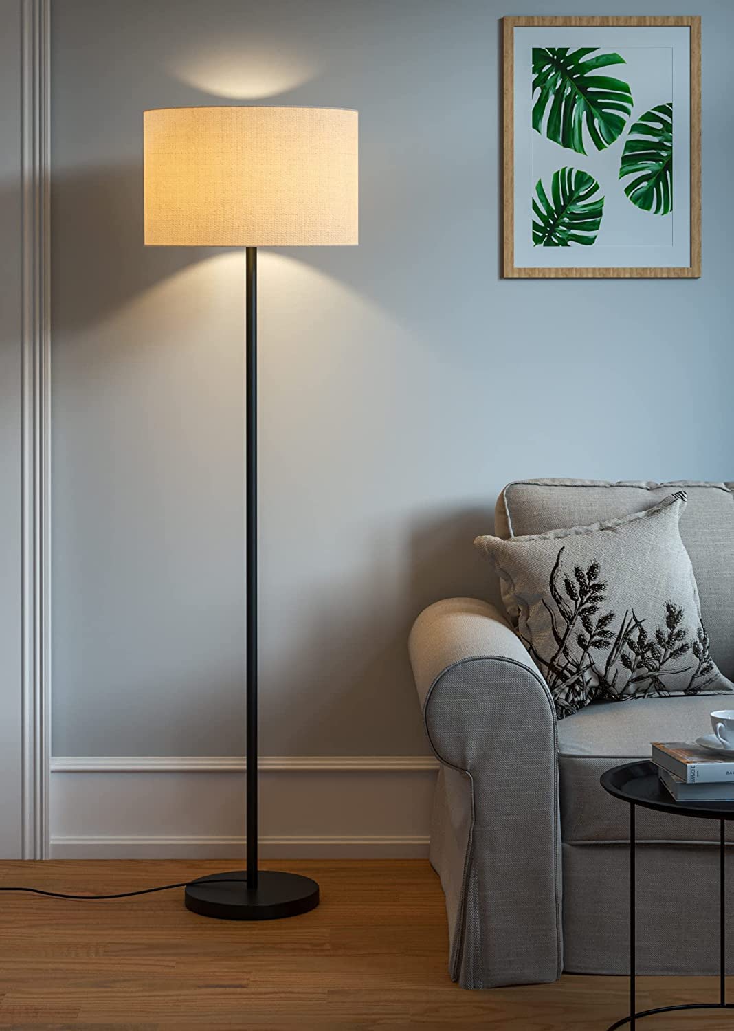Honey Enterprises Floor LED Lamp Standing Modern Black 5Ft Height Off White Lamp Shade 12 Inches Biege Shade For Living Room Corner, Home, Hotel, Office(Metal, Pack Of 1)-image-32