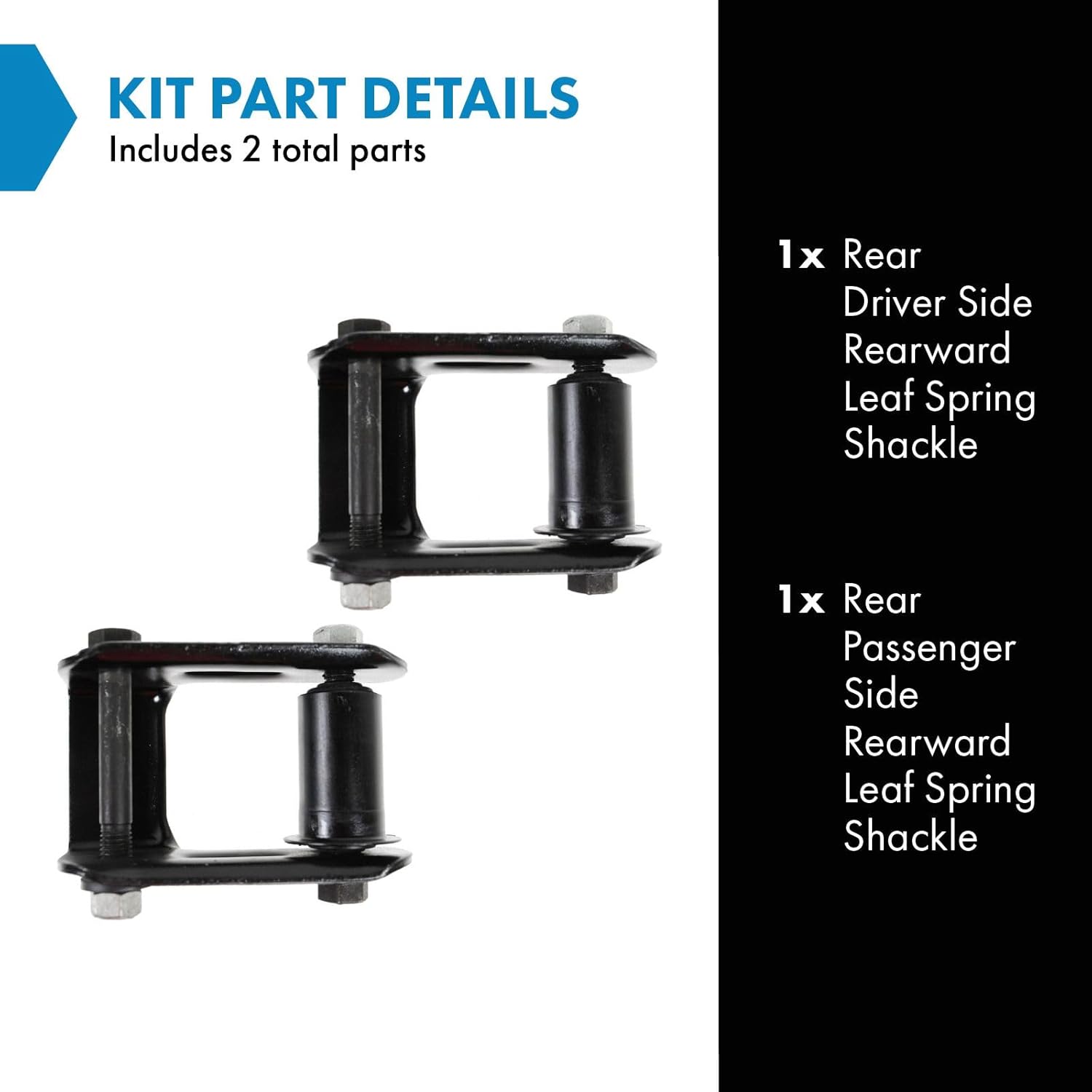 TRQ Rear Leaf Spring Shackles Rearward Left & Right Pair Set for 1994-2005 Chevy S10 Blazer / 1994-2004 S10 Pickup / 1994-2004 GMC S15 / 1994-2001 GMC S15 Jimmy