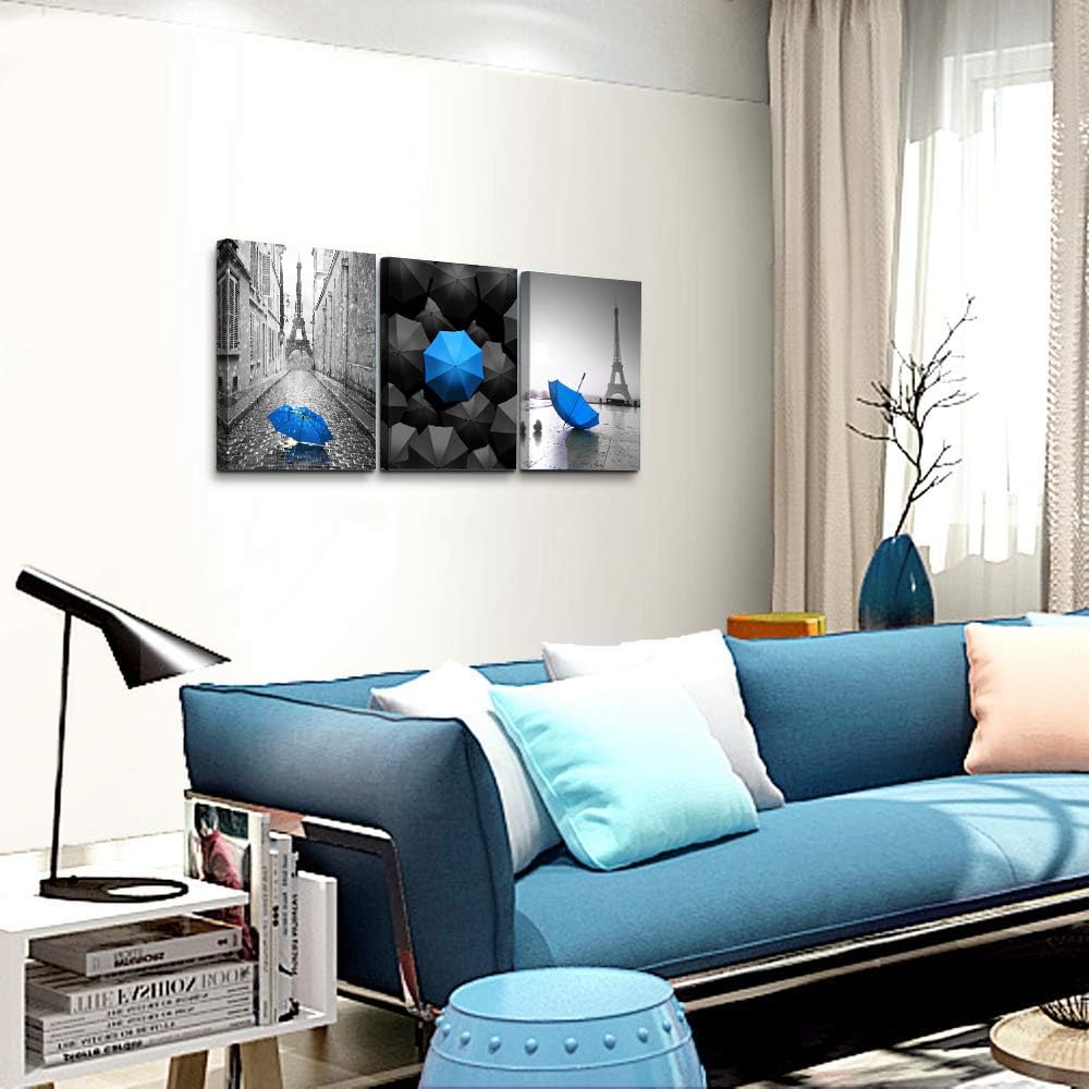 Up To 40% OFF Black and white Eiffel Tower Canvas wall art for living room bathroom Wall Decor bedroom wall Artworks Pictures blue watercolor painting Canvas art 16 x 24 3 Piece modern office Home Decoration