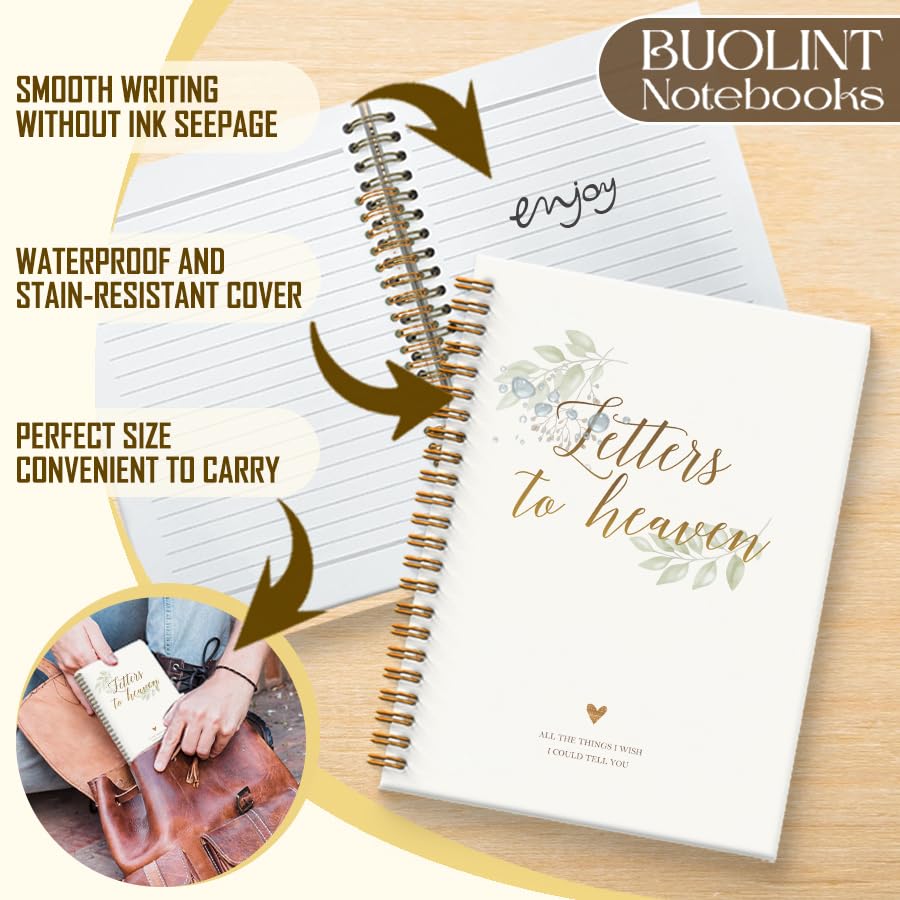 BUOLINT Letters to Heaven Notebook Journal 5.5x8.3, Grief Journal for Women, Remembrance Bereavement Gifts, Memorial Sympathy Gifts for Loss of Loved One Spiral Hardcover Notebook - Image 3