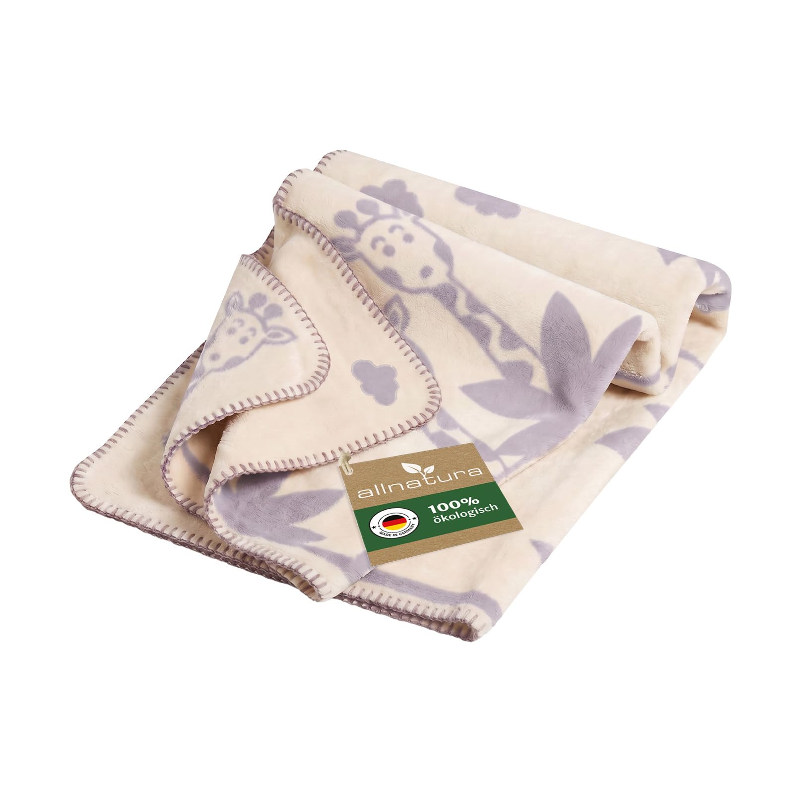allnatura warme Kinder Kuscheldecke Cotona-Leoni 75x100 cm Made in Germany Grau – 100% nachhaltige Bio-Baumwolle, GOTS-Zertifiziert, Löwen- und Giraffen-Motiv, Kinderwagen, Boden, Spiel, Entspannung