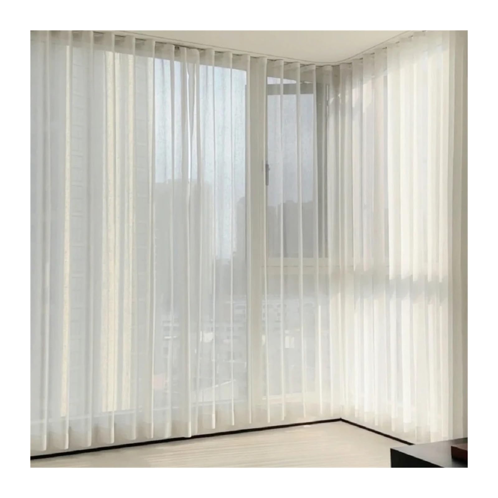 USOHJZ S Fold Wavy Curtains White Tulle Chiffon Sheer for Living Room Bedroom Dining Voile Decoration