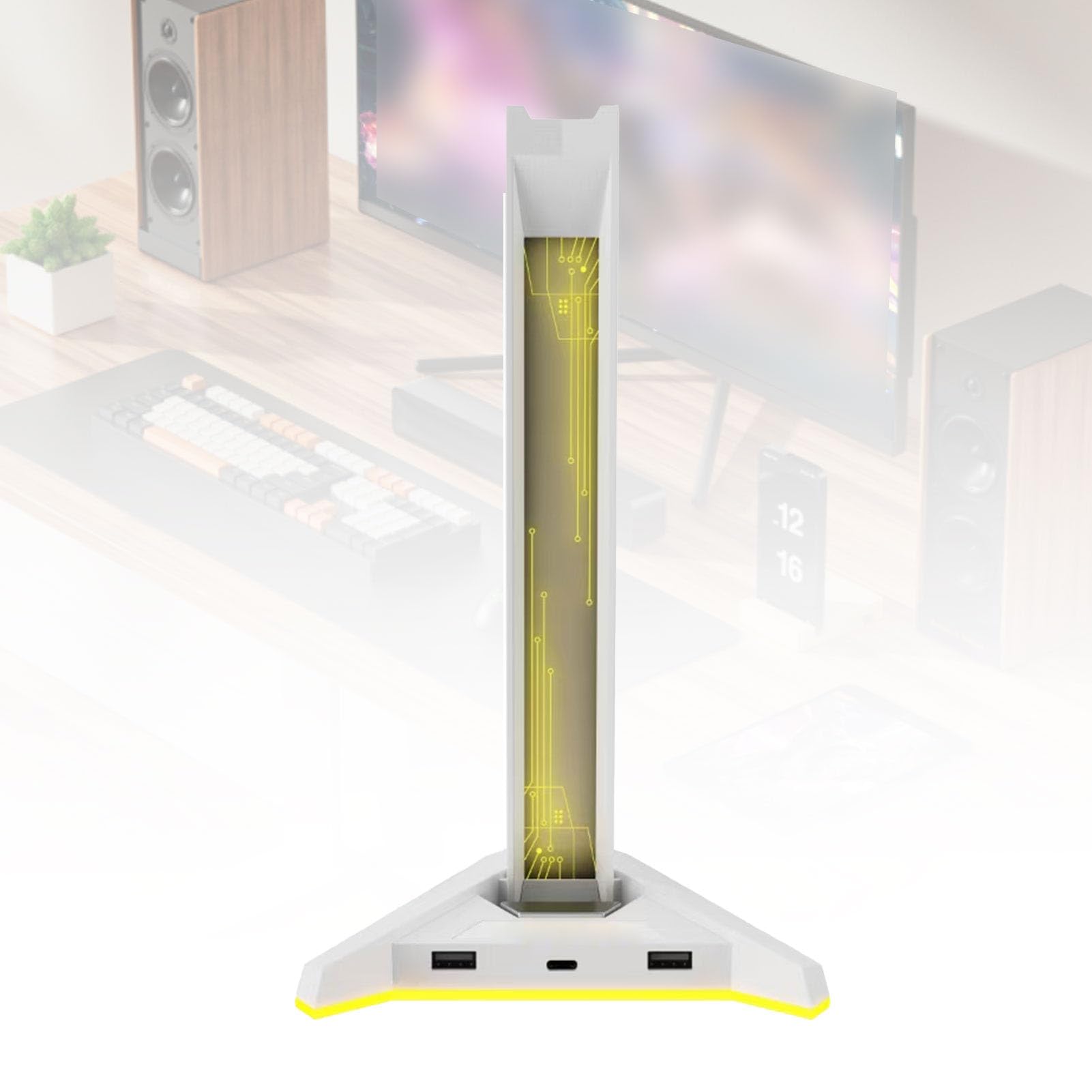 Supporto per Cuffie RGB con Hub USB e Base Stabile (White)