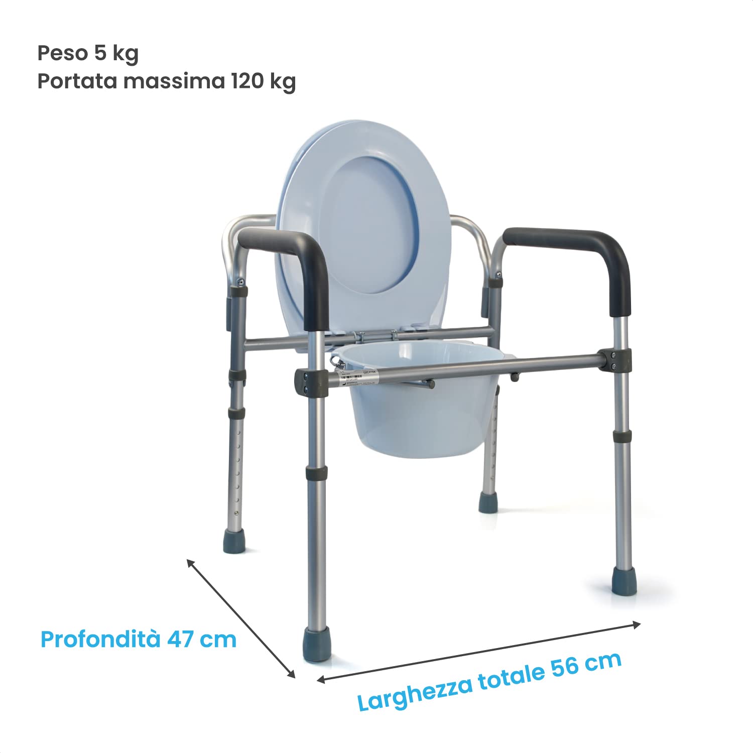 Comoda WC per Anziani Pieghevole Leggera 4 in 1 Sedia da Comodo Regolabile Sgabello Doccia e Bagno Rialzo WC Water per Disabilità
