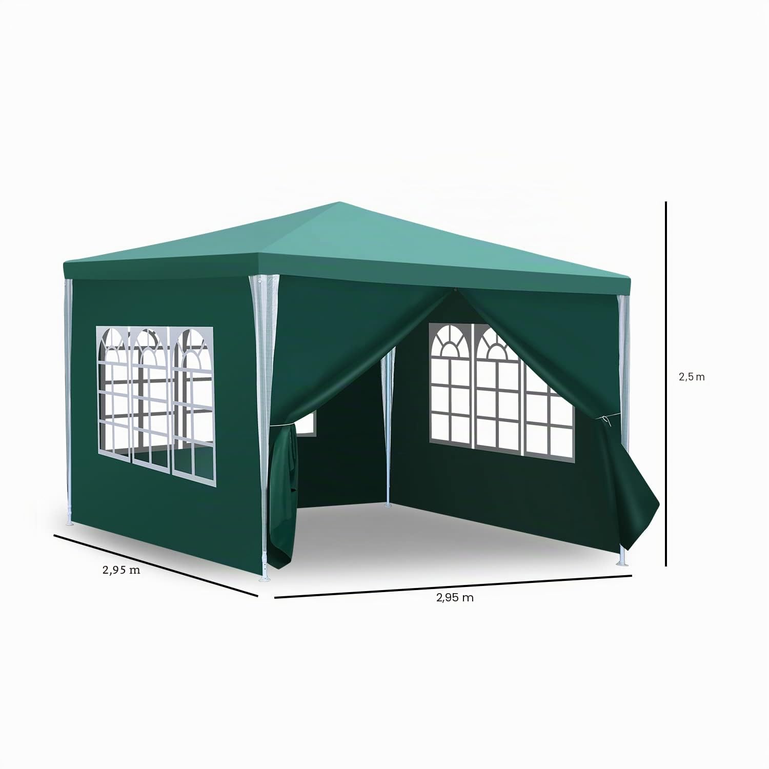Tonnelle de jardin étanche, 3 x 3 m, avec 4 parois latérales et fenêtres, protection anti-UV 50+, tente de réception pour fête, stand de marché, festival, marché aux puces et camping, vert