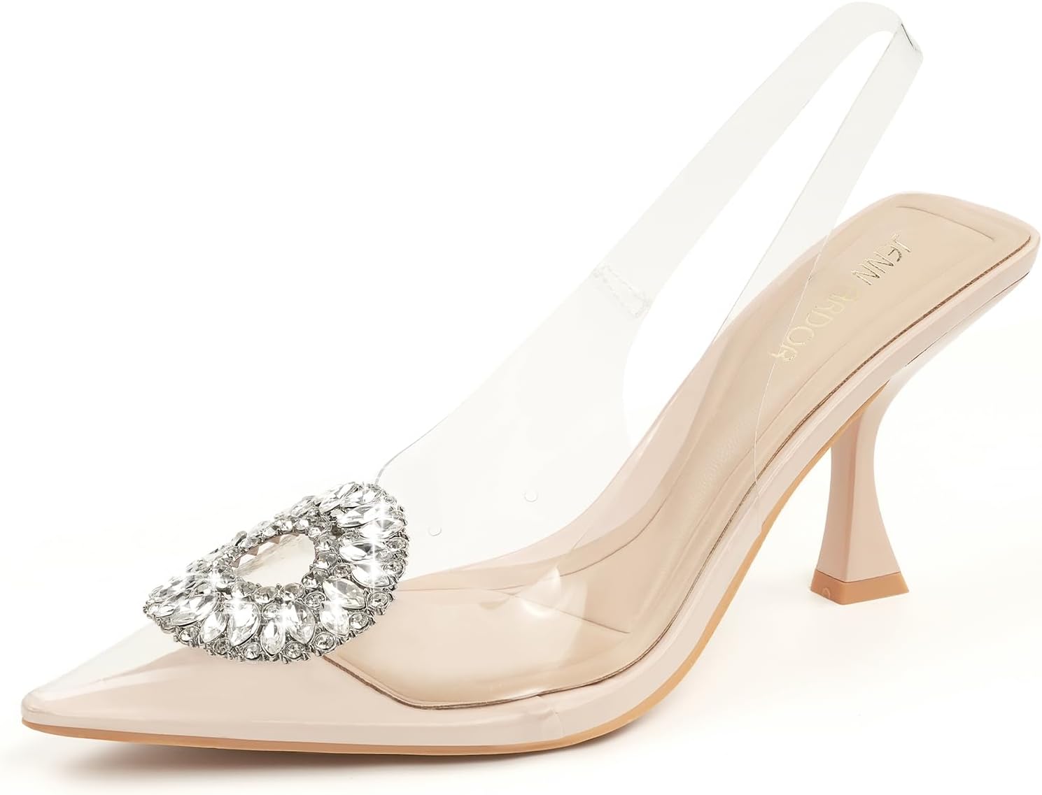 JENN ARDOR Clear Heels for Women Slingback Pointed Closed Toe Heels with Rhinestones 3 inch Comfortable Stiletto Sandals Pumps Wedding Party Dress Shoes