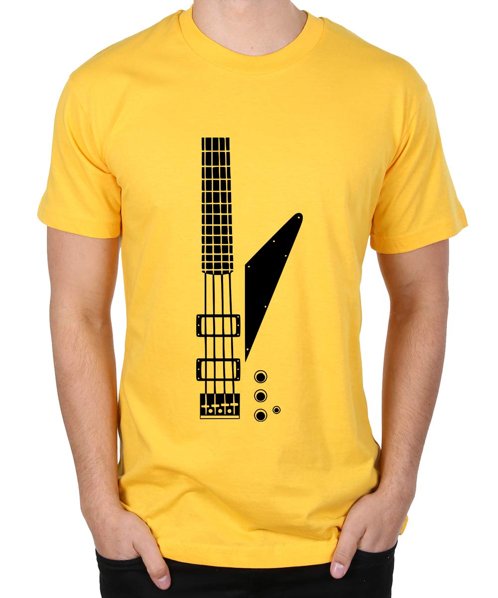 CaseriaMen's Round Neck Cotton Half Sleeved T-Shirt with Printed Graphics - Guitar Split Tail (Yellow, XXL)