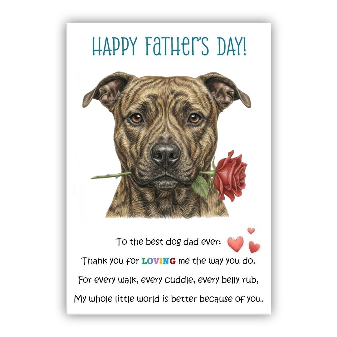 Father’s Day Card From the Dog - Multiple Breeds Available - Cute Fathers Day Pet Card - To The Best Dog Dad Ever (• Pit Bull Brindle)