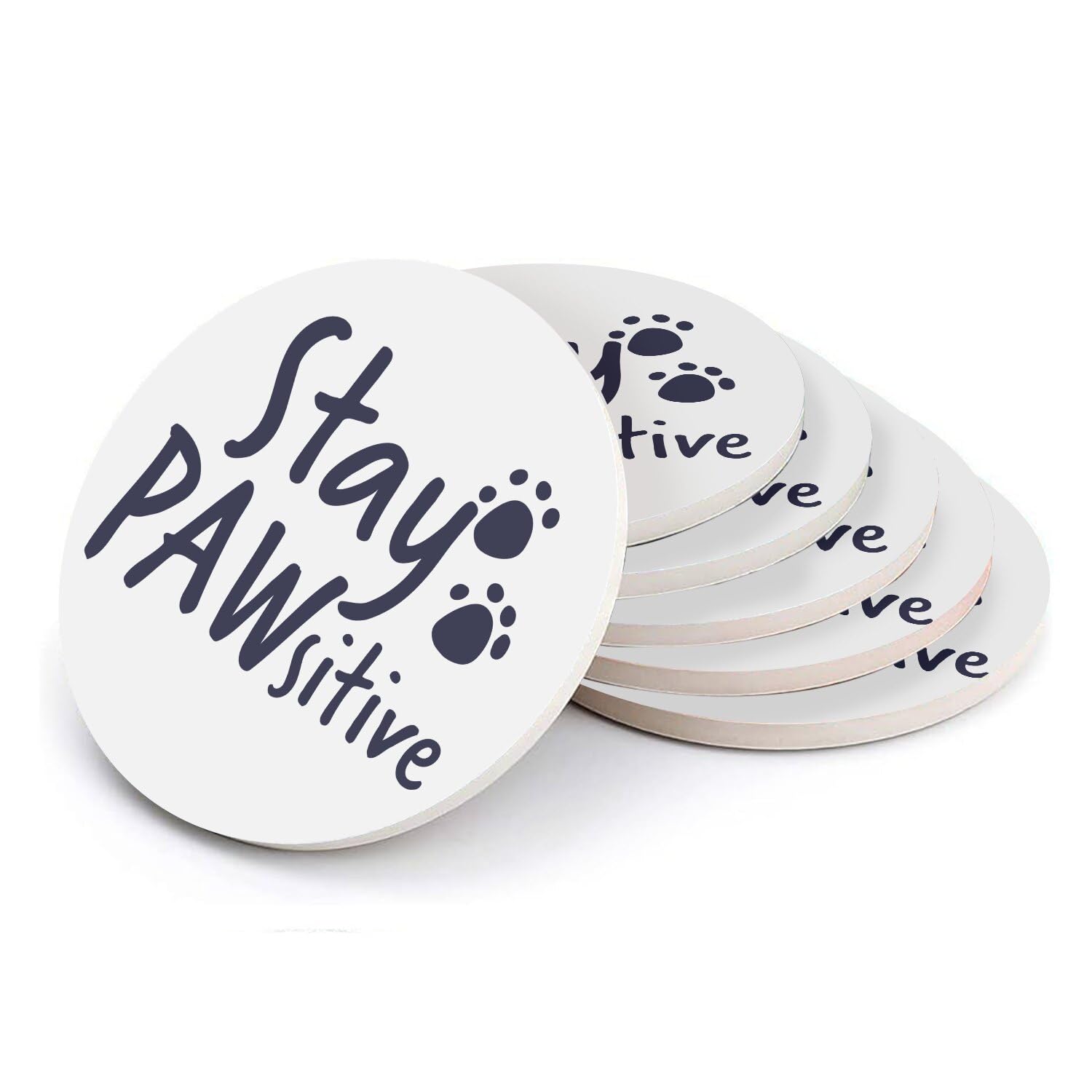 Sous-verre ronds céramique 108mm Stay Pawsitive table salon