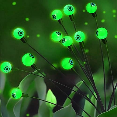 GUOCHENG 12 luces LED de Halloween, paquete de 2 luces de jardín con forma de ojo, funciona con energía solar, impermeables, luces de ojos verdes