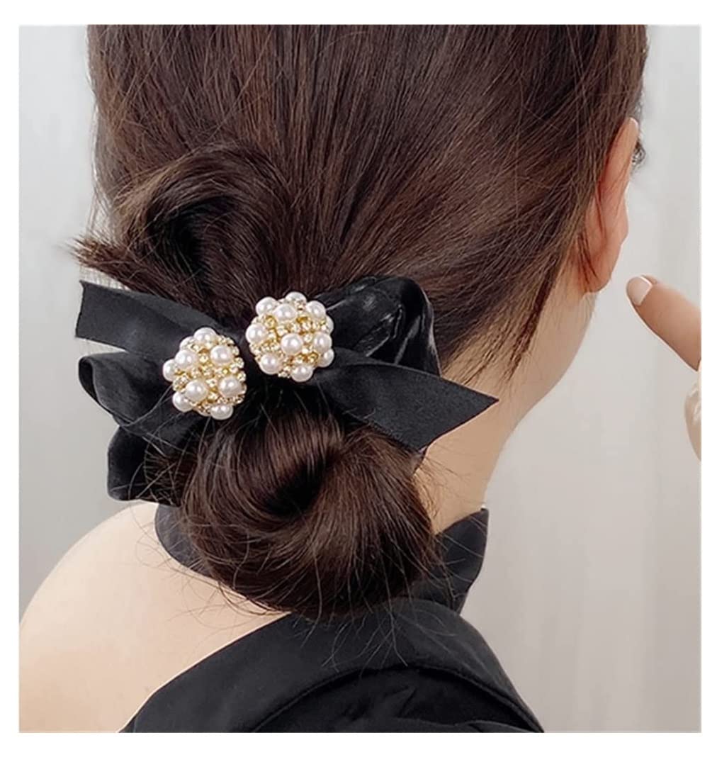 Feste Elastici Capelli 2pcs Fiocco Di Perle Anello Per Capelli Corda Per Pizzo Cavallo Accessori Per Testa Decorazione