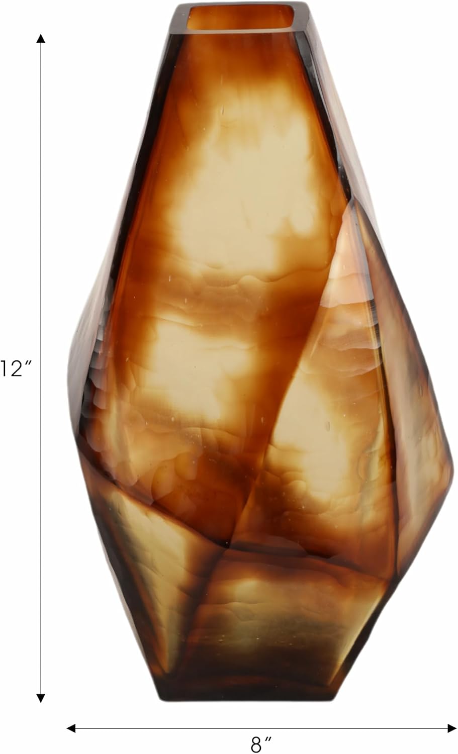 Decorative Large Geometric Glass Vase for Living Room Decor - Contemporary Flower Vase for Bedroom, Office Accent, and Home Decor - Stylish House and Table Sculptural Decoration - 12" Brown
