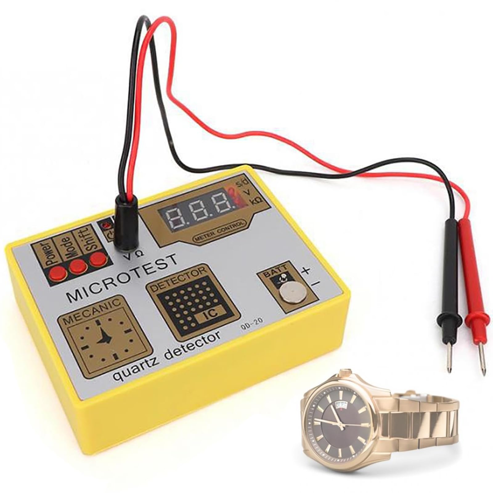 Tester per Movimenti di Orologi al Quarzo QD-20, Cronocomparatore Multifunzione con Display LCD - Smagnetizzatore Integrato e Monitoraggio della Frequenza in Tempo Reale per la Riparazione di Orologi