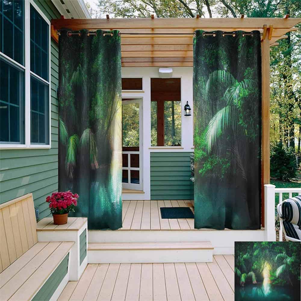 Outdoor Window Curtains Jungle Tropical Lake Mangrove Rainforest Pathway through Lush Sri Lanka Travel Destination Pergola W72"x L108" Green Teal