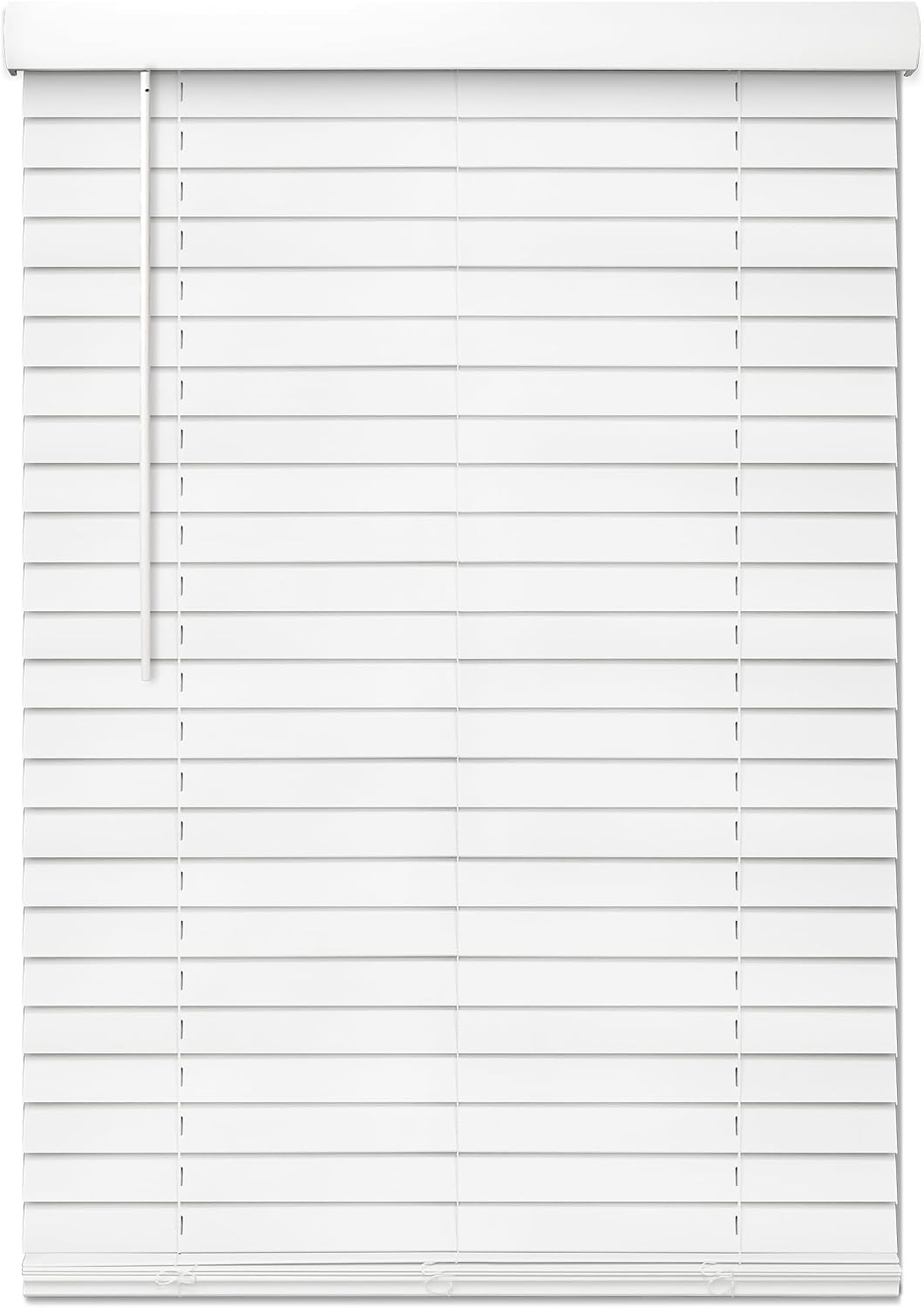 Eclipse 2 Inch Smooth Faux Wood Blinds, 34.5 Inch Wide x 48 Inch Long White, Light Filtering Cordless Window Blinds, Quick Installation, Safe for Children & Pets, Coordinating Crown Valance