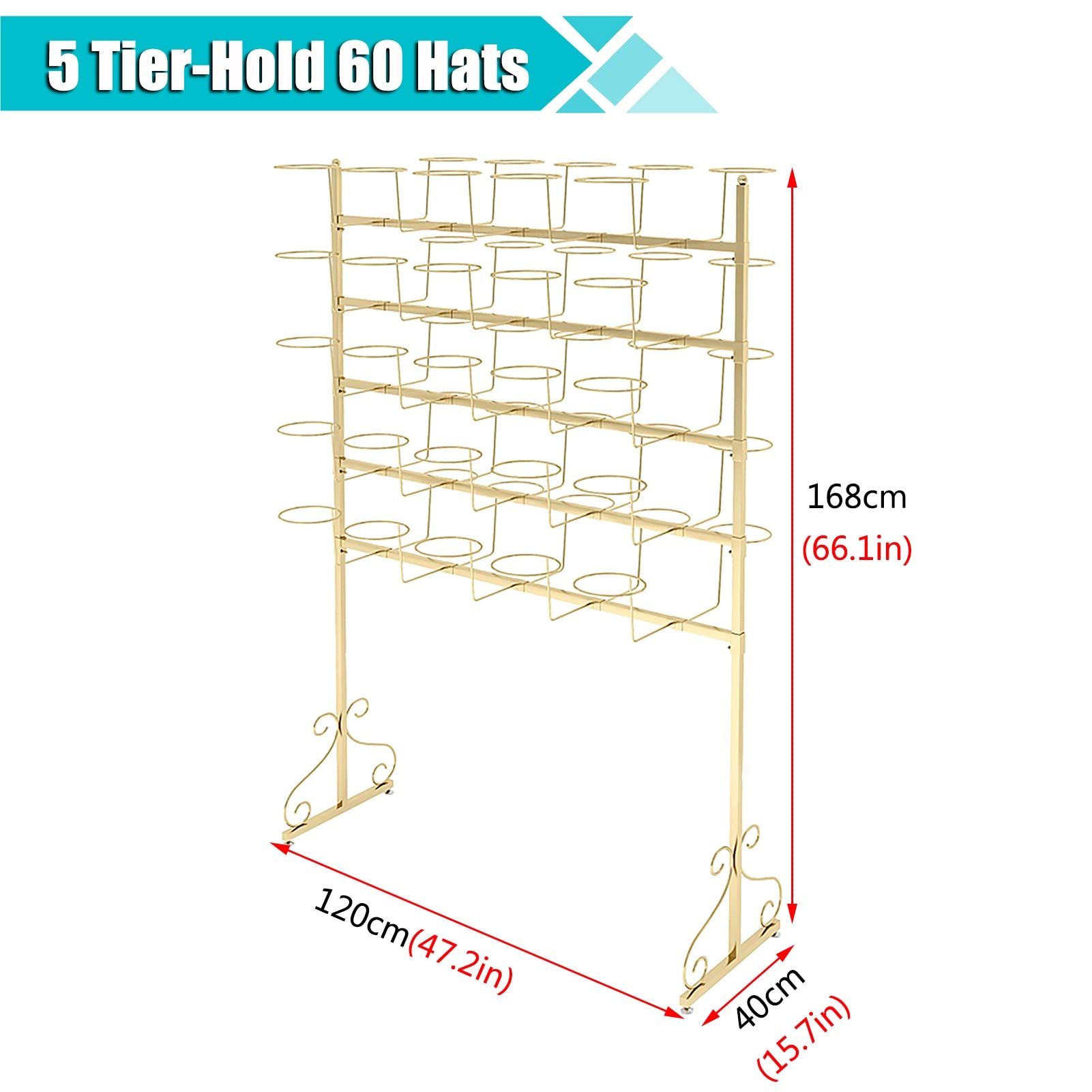 Soporte organizador de sombreros de gran capacidad - Estante de exhibición independiente de 168 cm de altura para gorras vaqueras y de béisbol, ideal para tiendas minoristas y centros comerciales