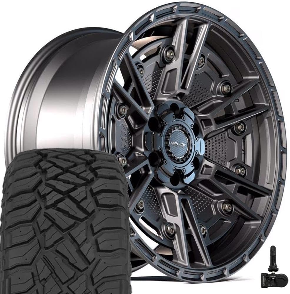 4PLAY Wheels 4PS01 17 Inch Rims and Tires Fit 5x127 & 5x139.7 17x9 Satin Black - TerraMax RT 33x12.50/17 (Set of 4)